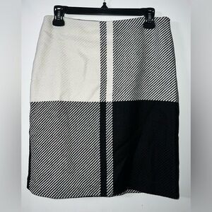 TALBOTS COLOR-BLOCK TWILL PENCIL SKIRT, Black & Ivory, Size 6P